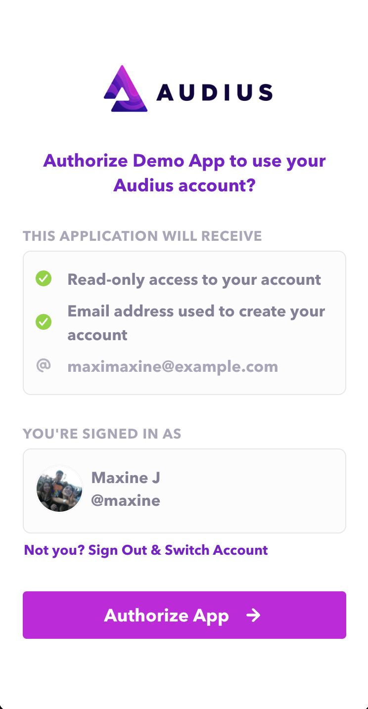 Log In with Audius popup
